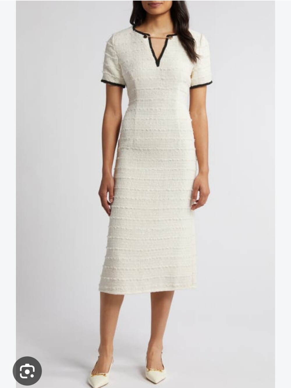 Elegant Zoe And Claire Cream Midi Dress with Black Trim